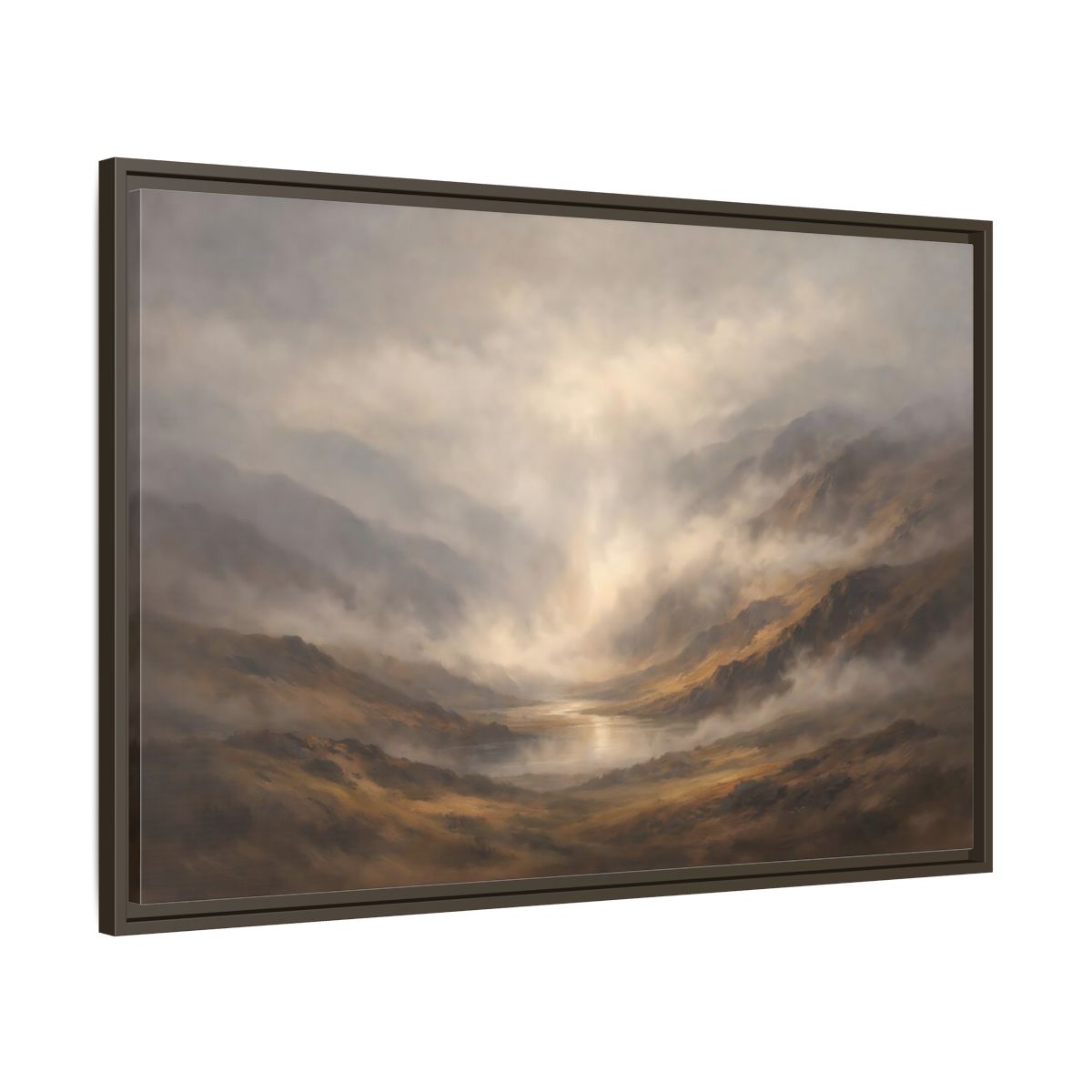 Side Mockup 9. Nature Mountain Landscape Brown And Gray shown as stretched canvas wall art