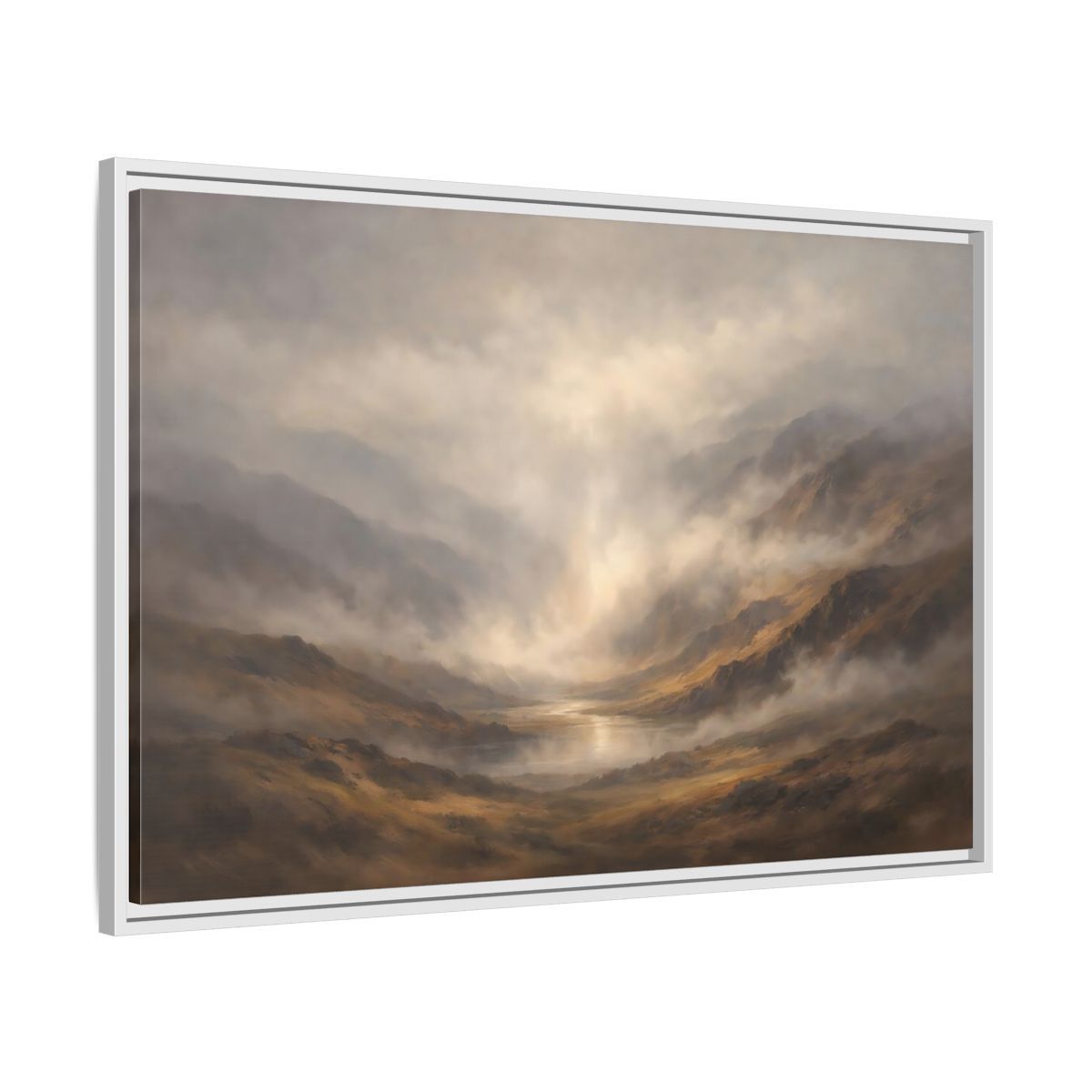 Side Mockup 8. Nature Mountain Landscape Brown And Gray shown as stretched canvas wall art