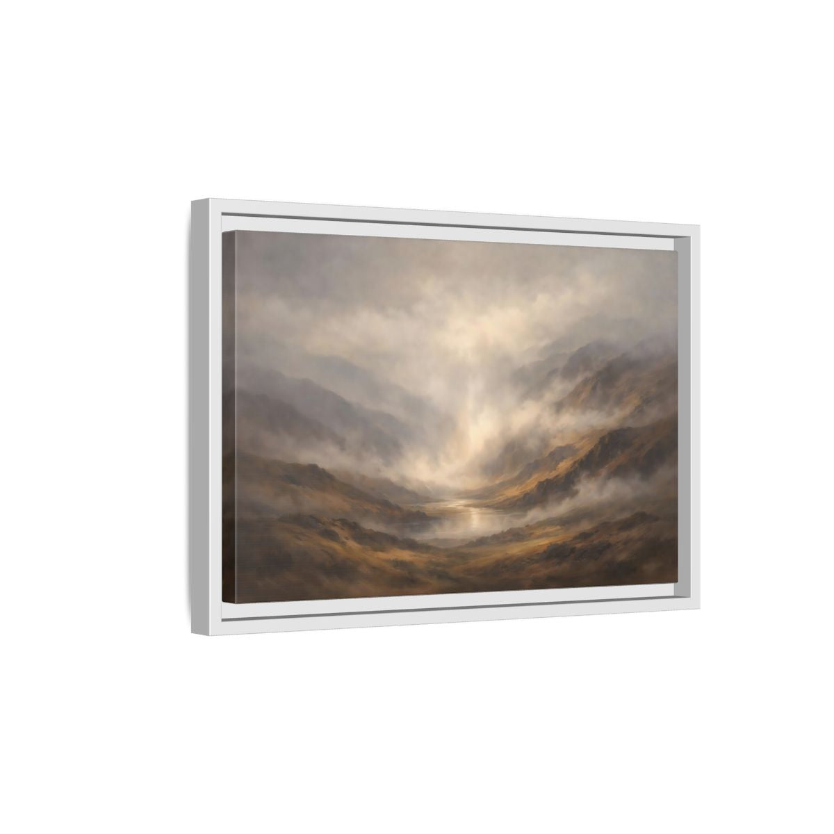 Side Mockup 4. Nature Mountain Landscape Brown And Gray shown as stretched canvas wall art