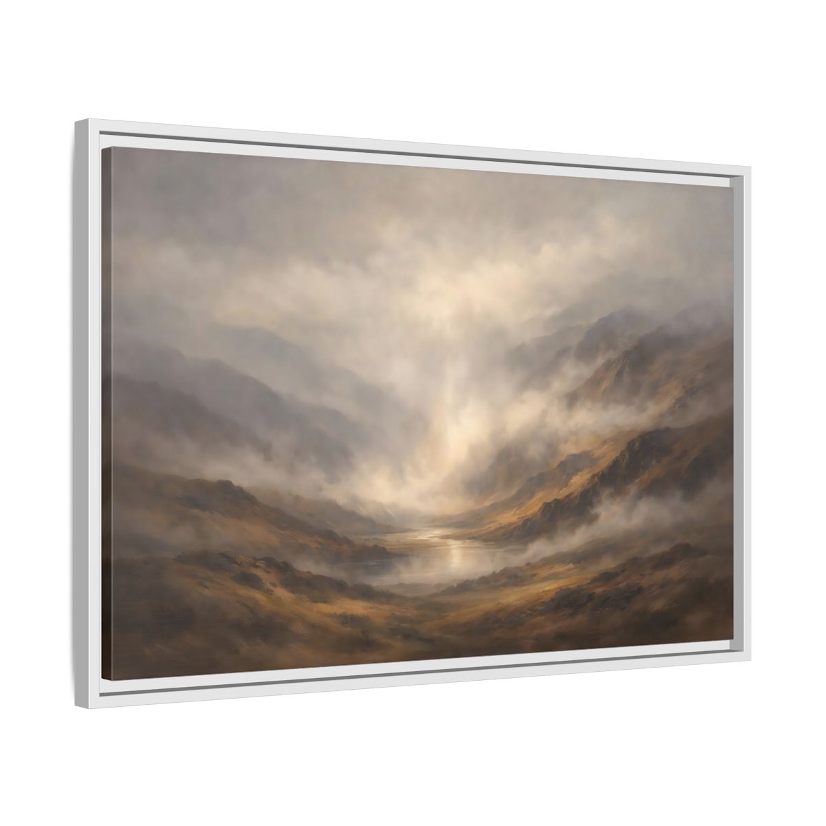 Side Mockup 10. Nature Mountain Landscape Brown And Gray shown as stretched canvas wall art
