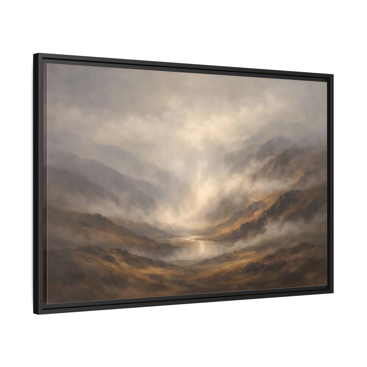 Side Mockup 13. Nature Mountain Landscape Brown And Gray shown as stretched canvas wall art
