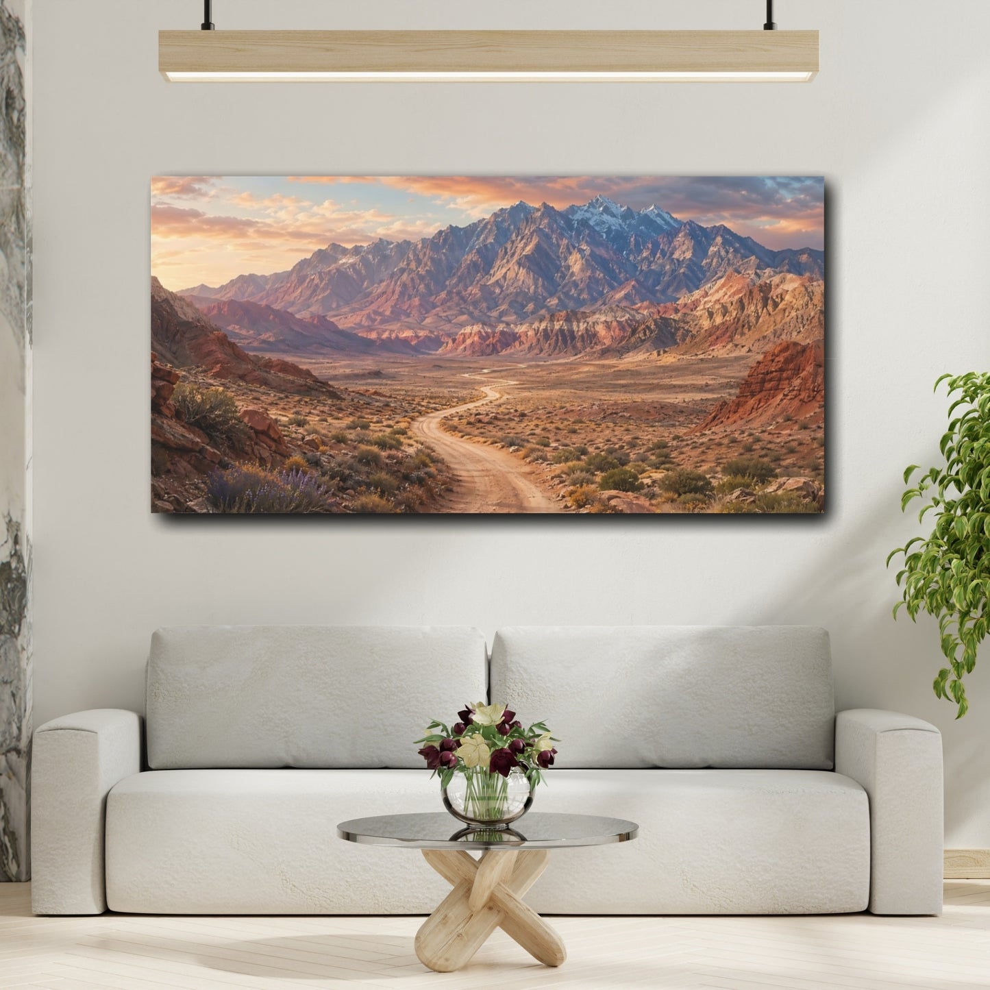 Mockup 3. Nature Mountain Landscape Desert Mountain Sunset shown as stretched canvas wall art