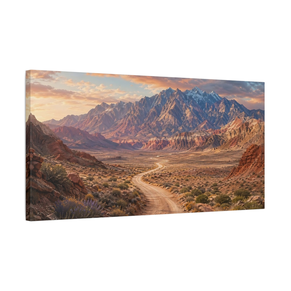 Side Mockup 1. Nature Mountain Landscape Desert Mountain Sunset shown as stretched canvas wall art