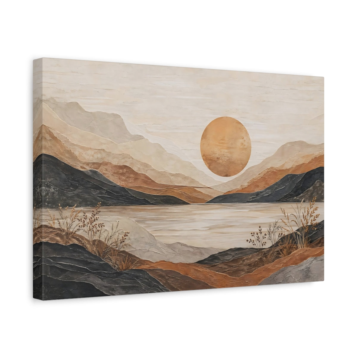 Side Mockup 4. Nature Mountain Landscape Earth Tones Landscape shown as stretched canvas wall art