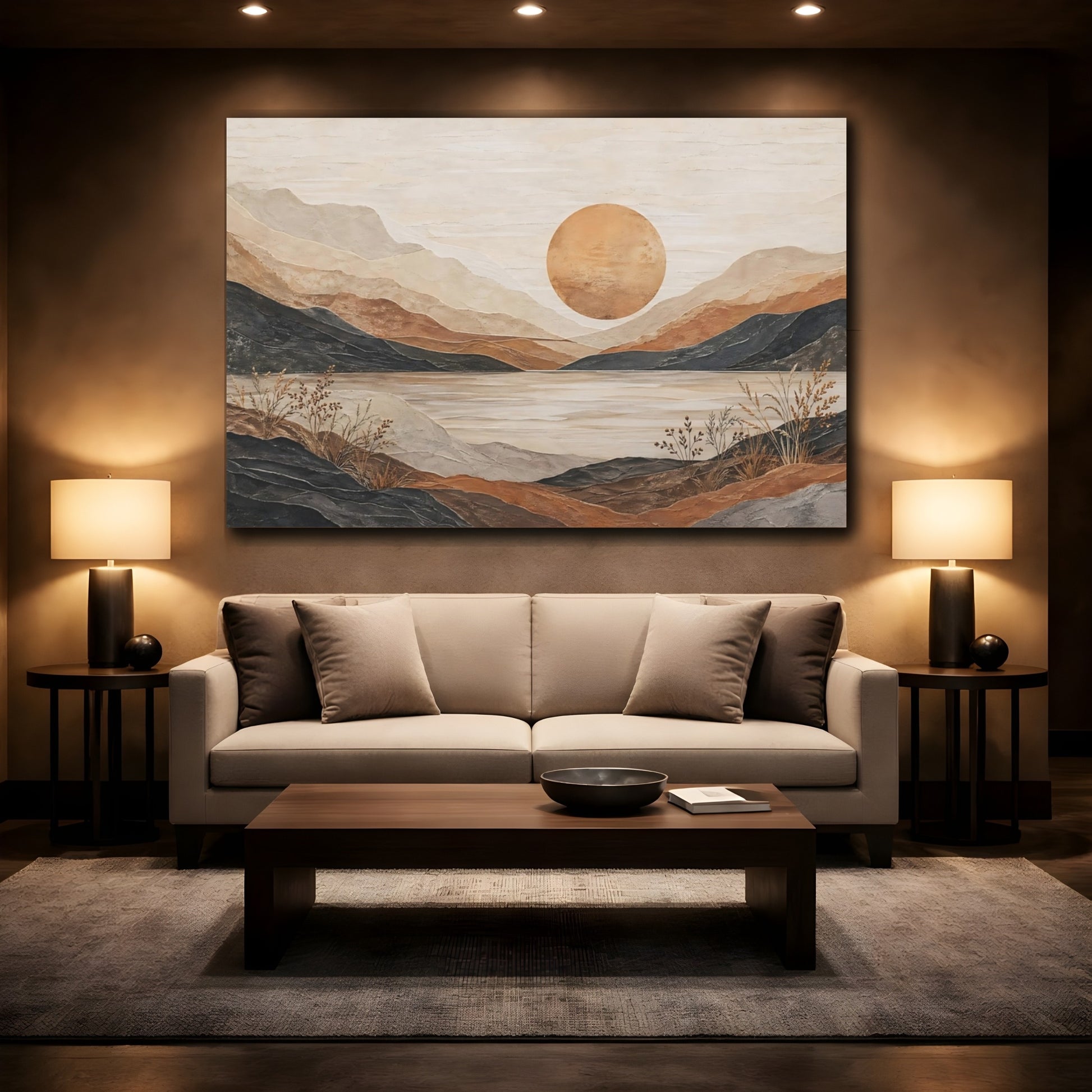 Mockup 2. Nature Mountain Landscape Earth Tones Landscape shown as stretched canvas wall art