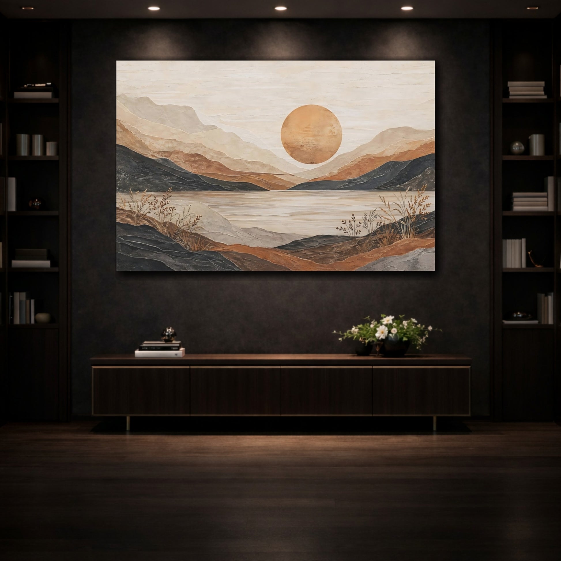 Mockup 3. Nature Mountain Landscape Earth Tones Landscape shown as stretched canvas wall art