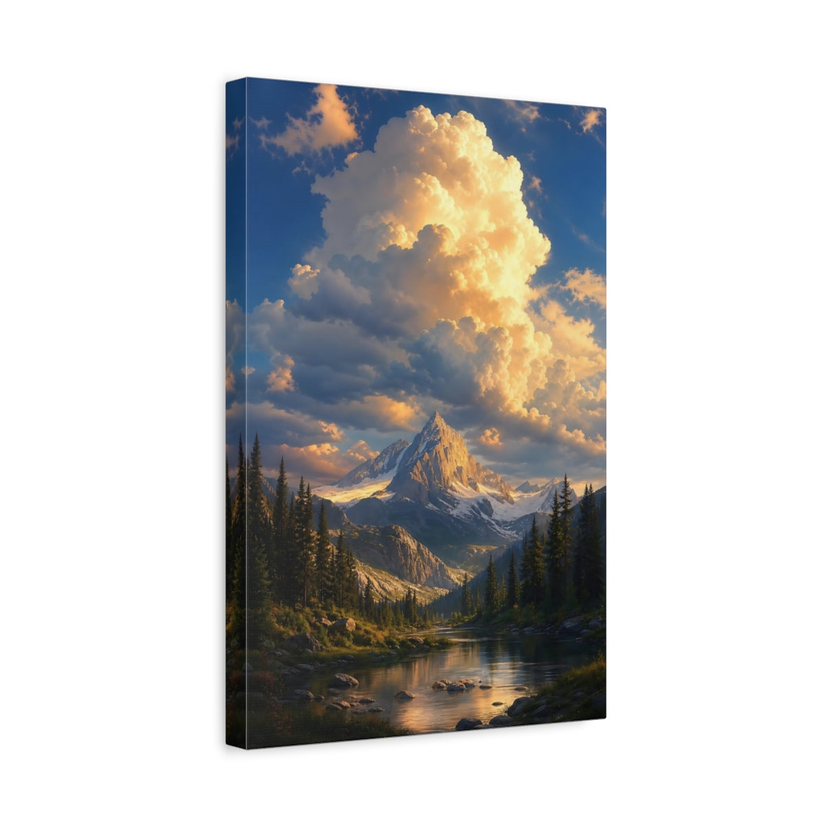 Side Mockup 4. Nature Mountain Landscape Golden Hour Landscape shown as stretched canvas wall art