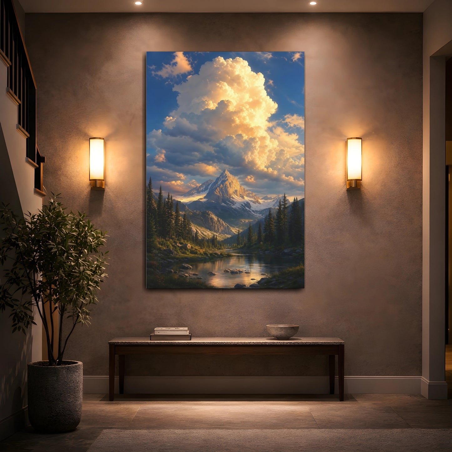 Mockup 2. Nature Mountain Landscape Golden Hour Landscape shown as stretched canvas wall art