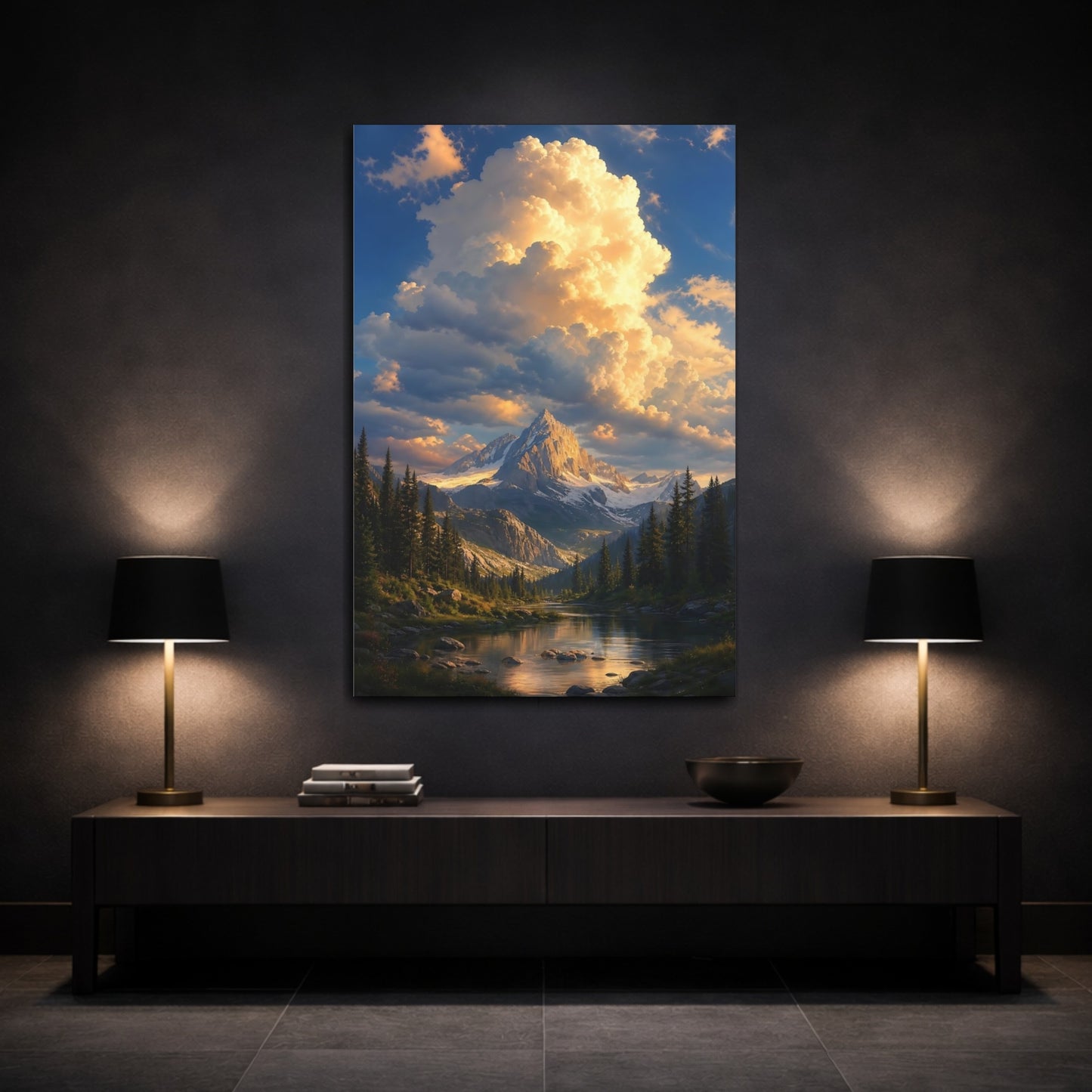 Mockup 3. Nature Mountain Landscape Golden Hour Landscape shown as stretched canvas wall art