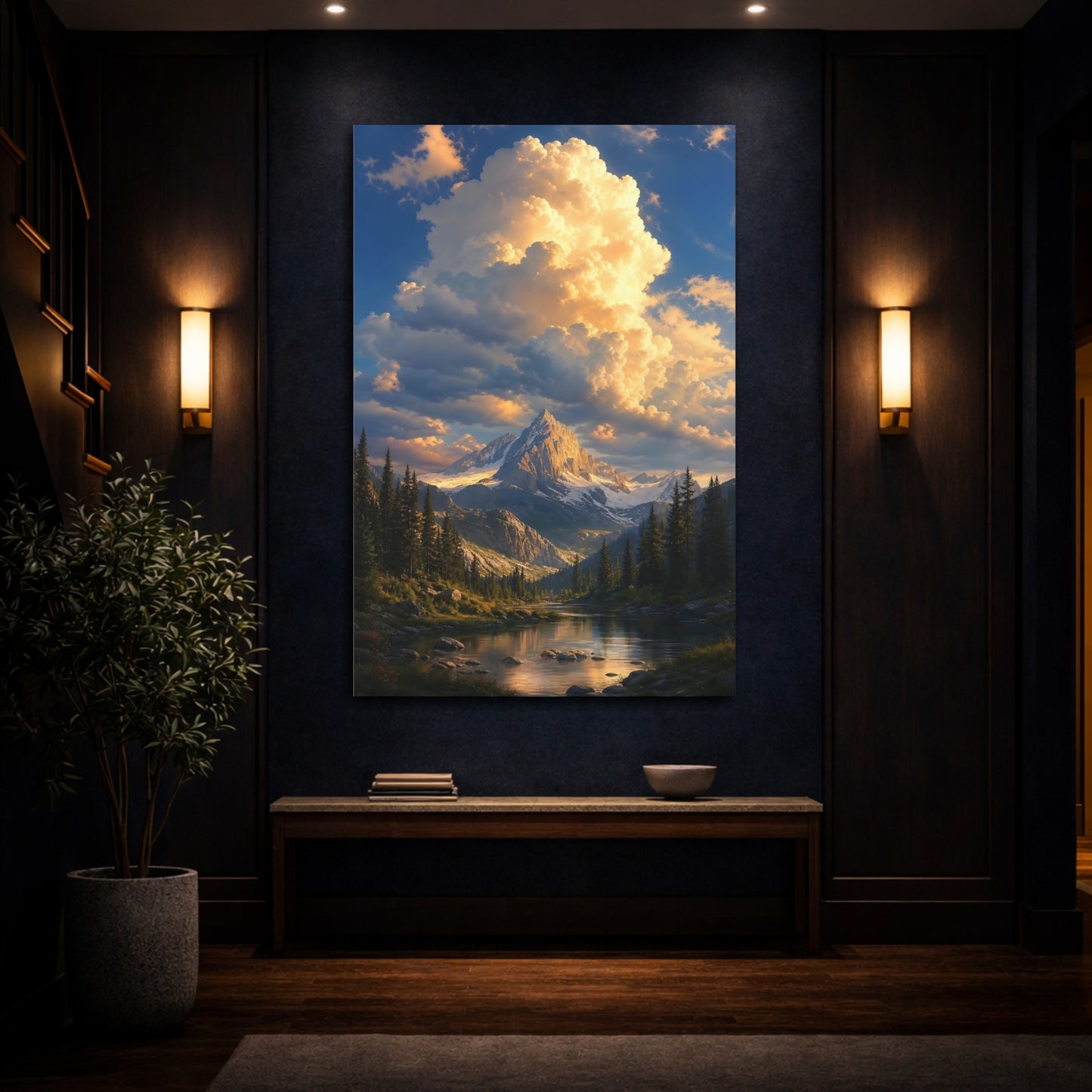 Mockup 4. Nature Mountain Landscape Golden Hour Landscape shown as stretched canvas wall art