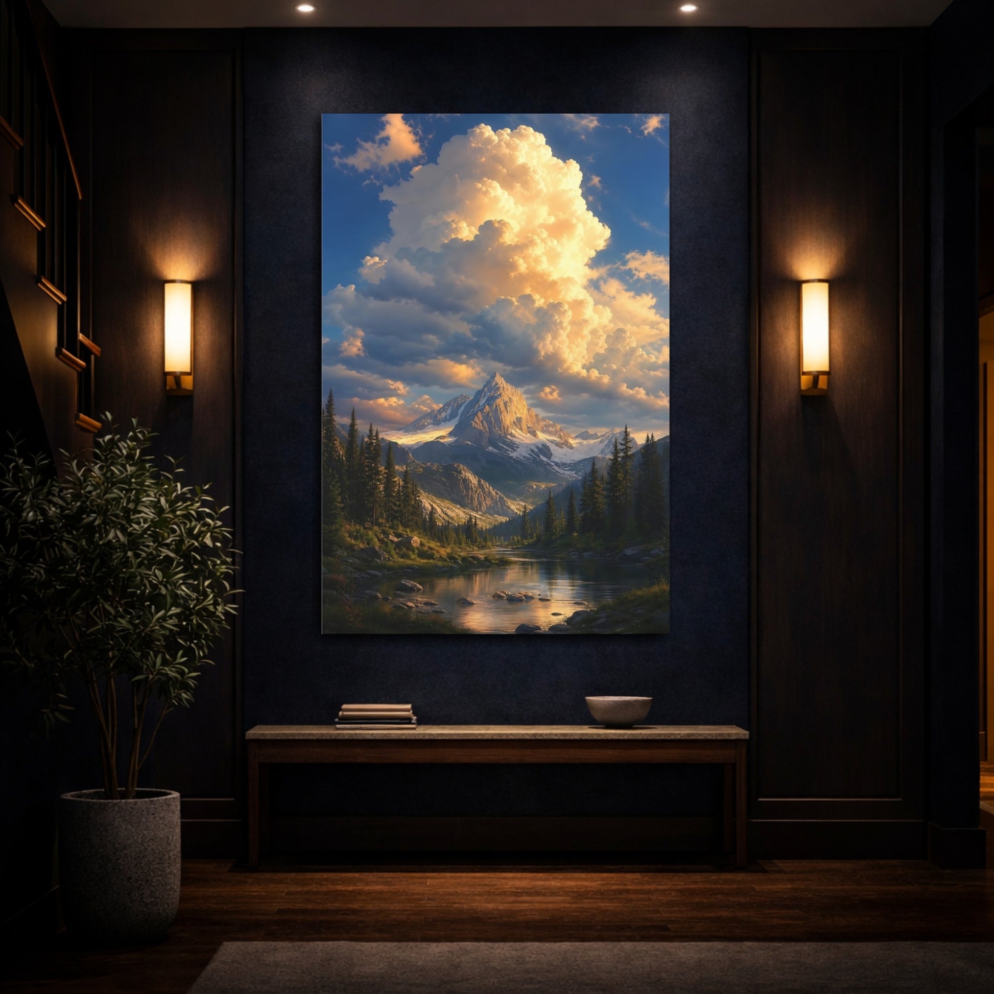 Mockup 4. Nature Mountain Landscape Golden Hour Landscape shown as stretched canvas wall art