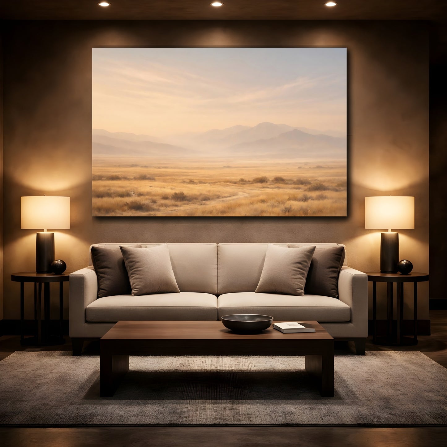 Mockup 2. Nature Mountain Landscape Golden Hues Landscape shown as stretched canvas wall art