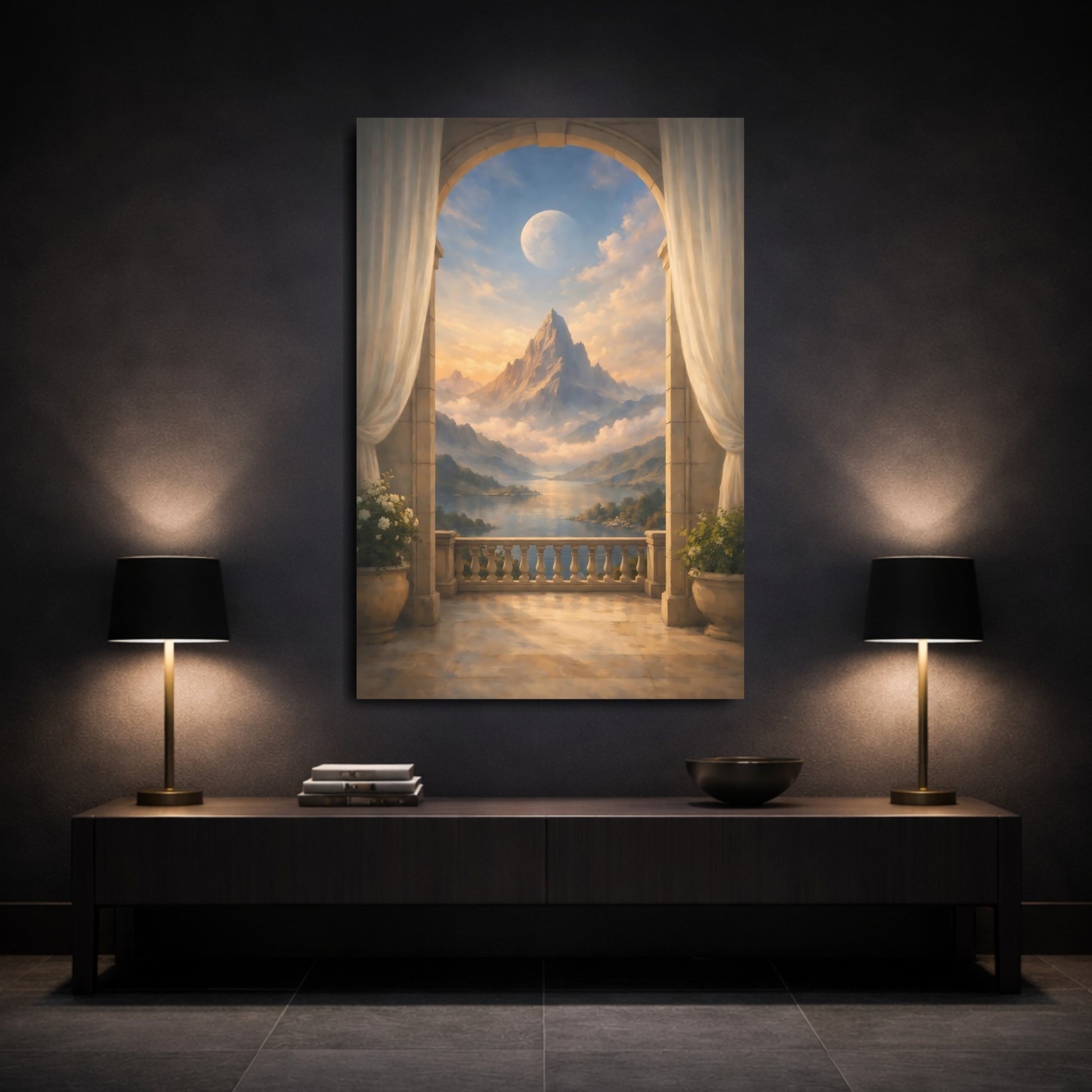 Nature Mountain Landscape Golden Mountain View shown as front canvas room wall art