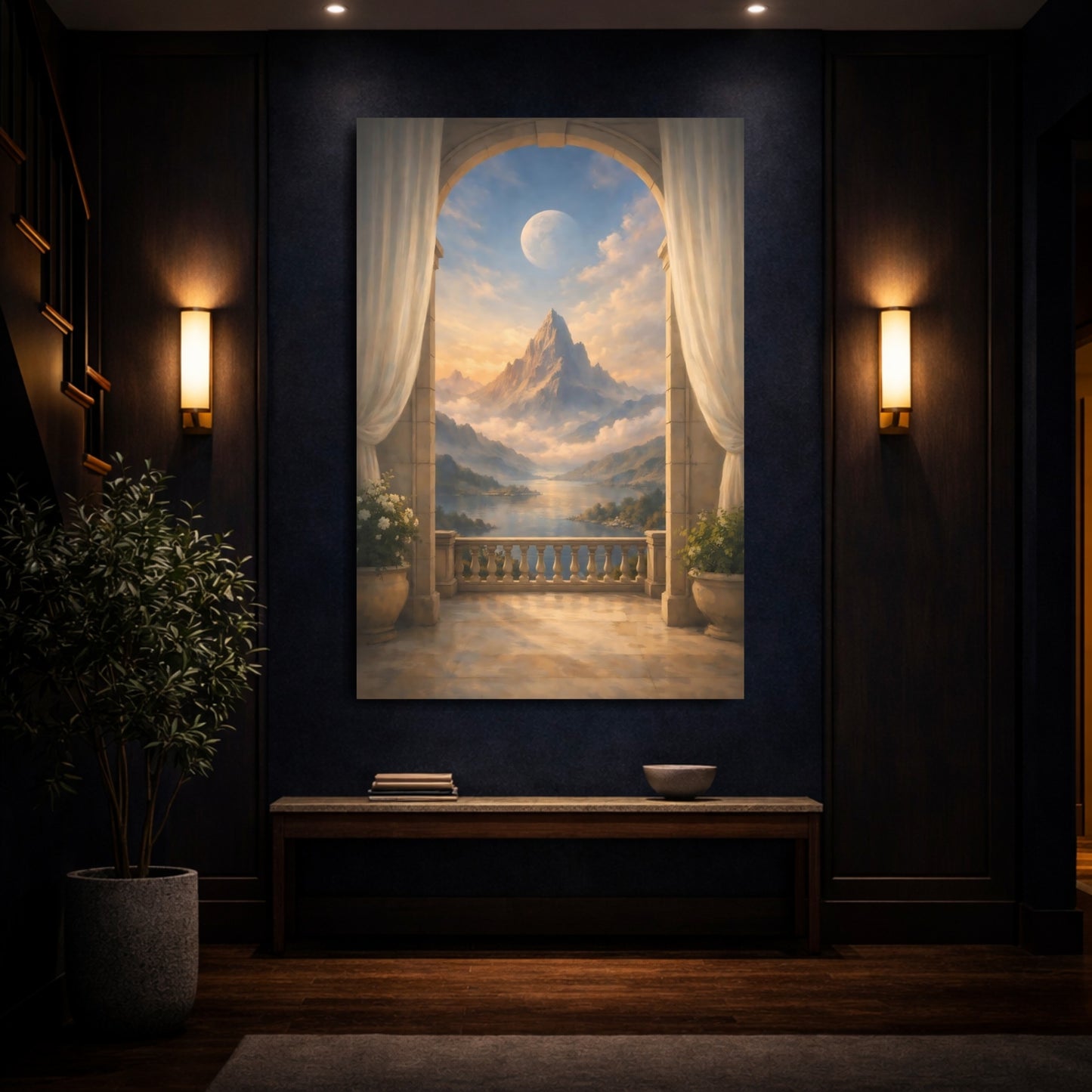 Nature Mountain Landscape Golden Mountain View shown as front canvas room wall art