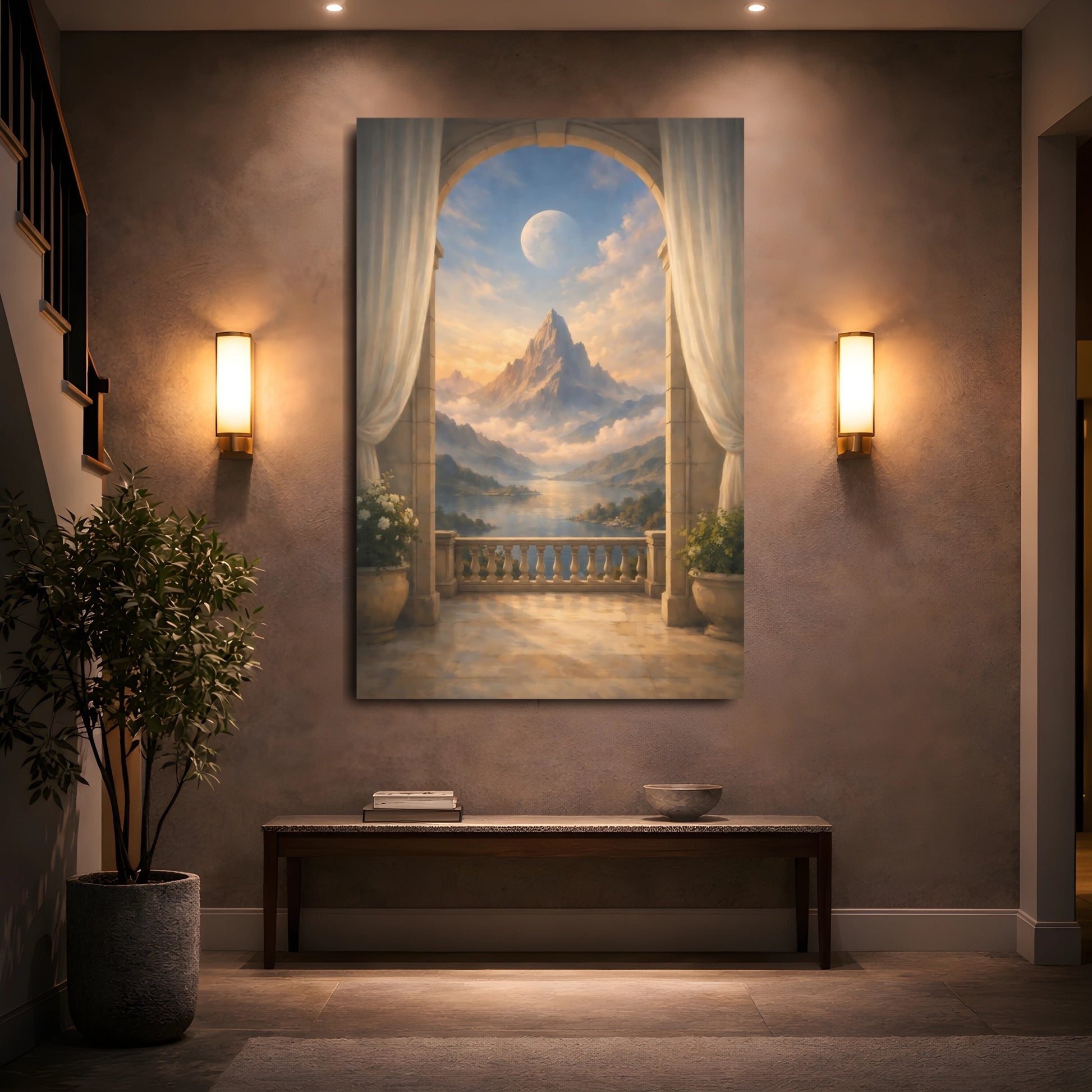 Nature Mountain Landscape Golden Mountain View shown as front canvas room wall art