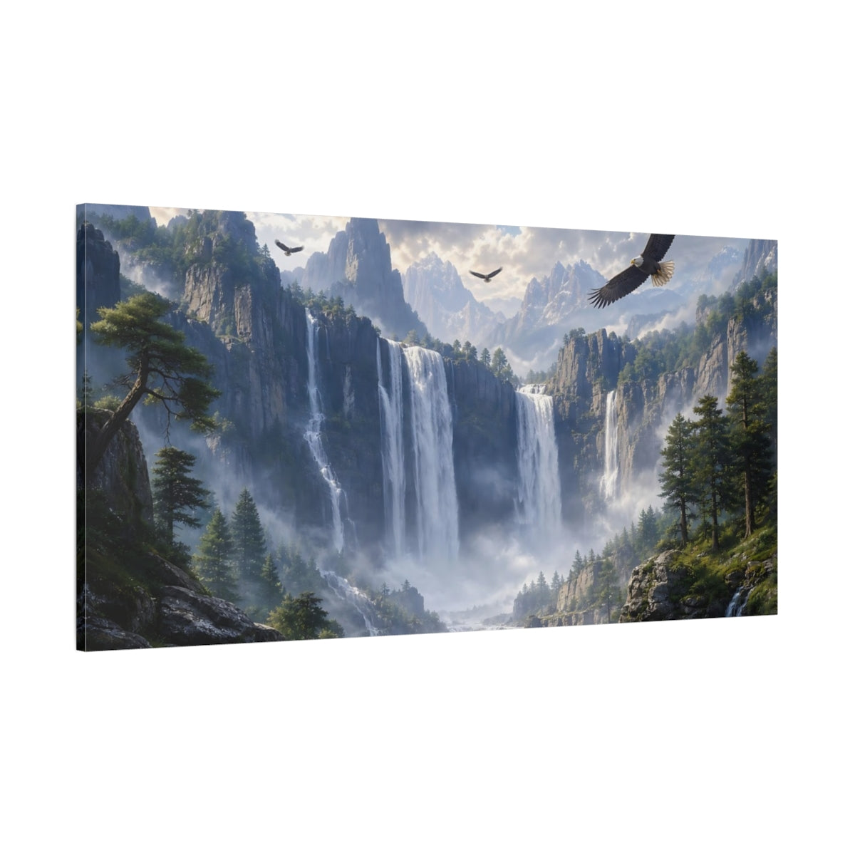 Side Mockup 2. Nature Mountain Landscape Green And Blue shown as stretched canvas wall art