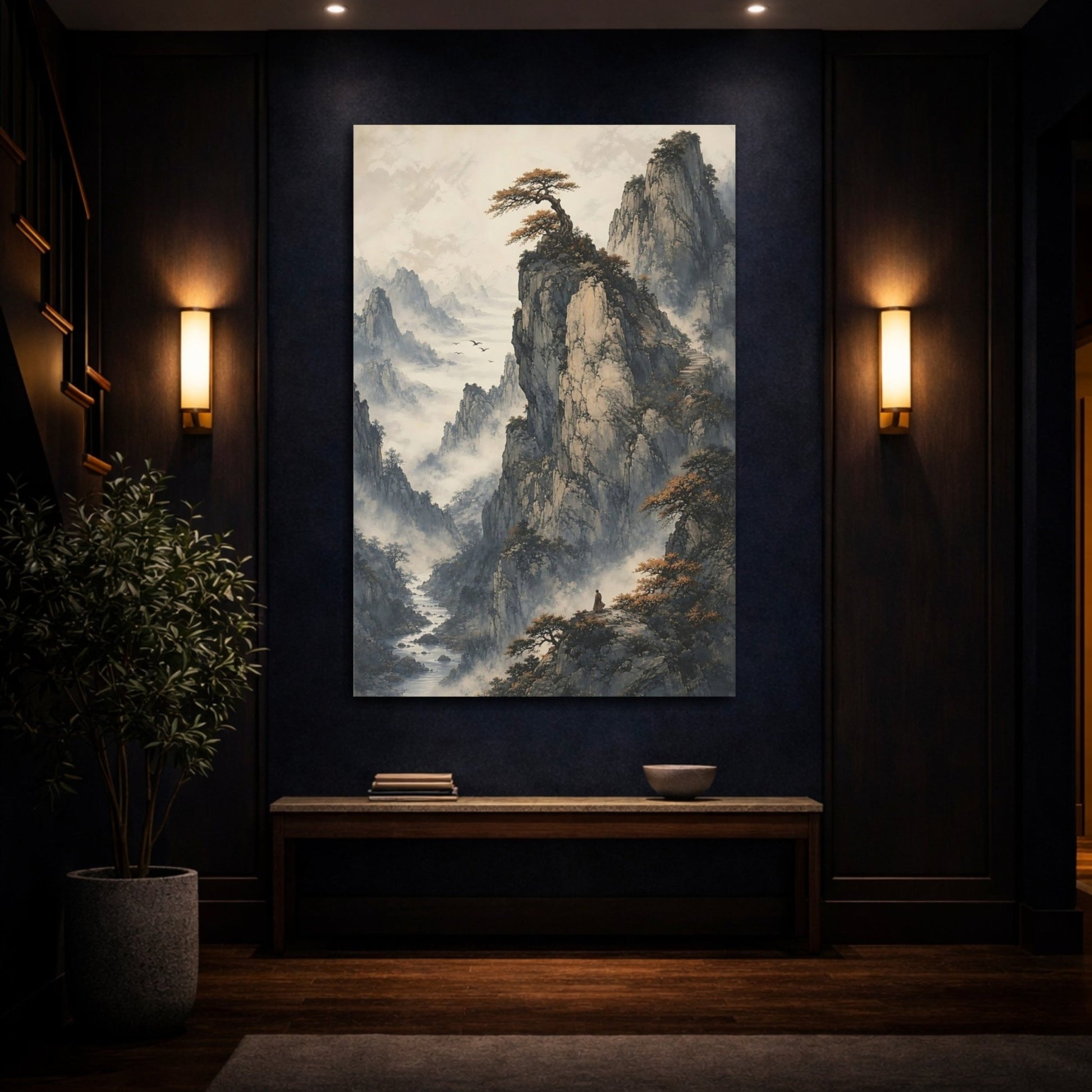 Nature Mountain Landscape Grey Orange Canvas Wall Art Print – Living Room Decor, Above Fireplace - YesArtYes
