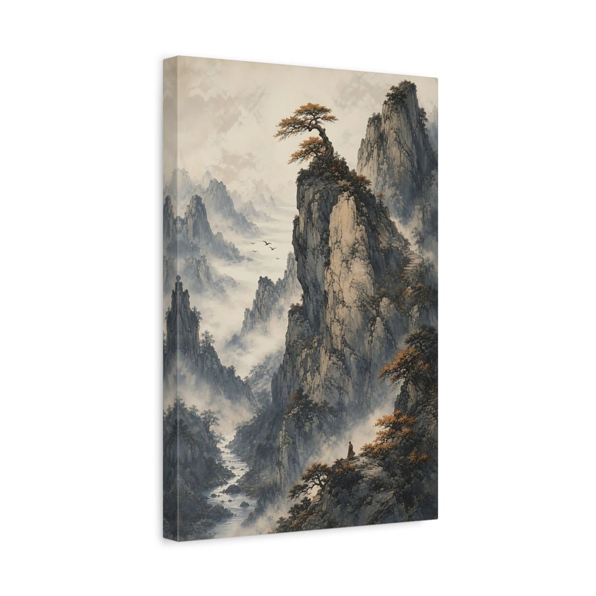 Nature Mountain Landscape Grey Orange Canvas Wall Art Print – Living Room Decor, Above Fireplace - YesArtYes