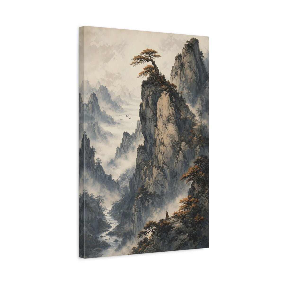 Nature Mountain Landscape Grey Orange Canvas Wall Art Print – Living Room Decor, Above Fireplace - YesArtYes