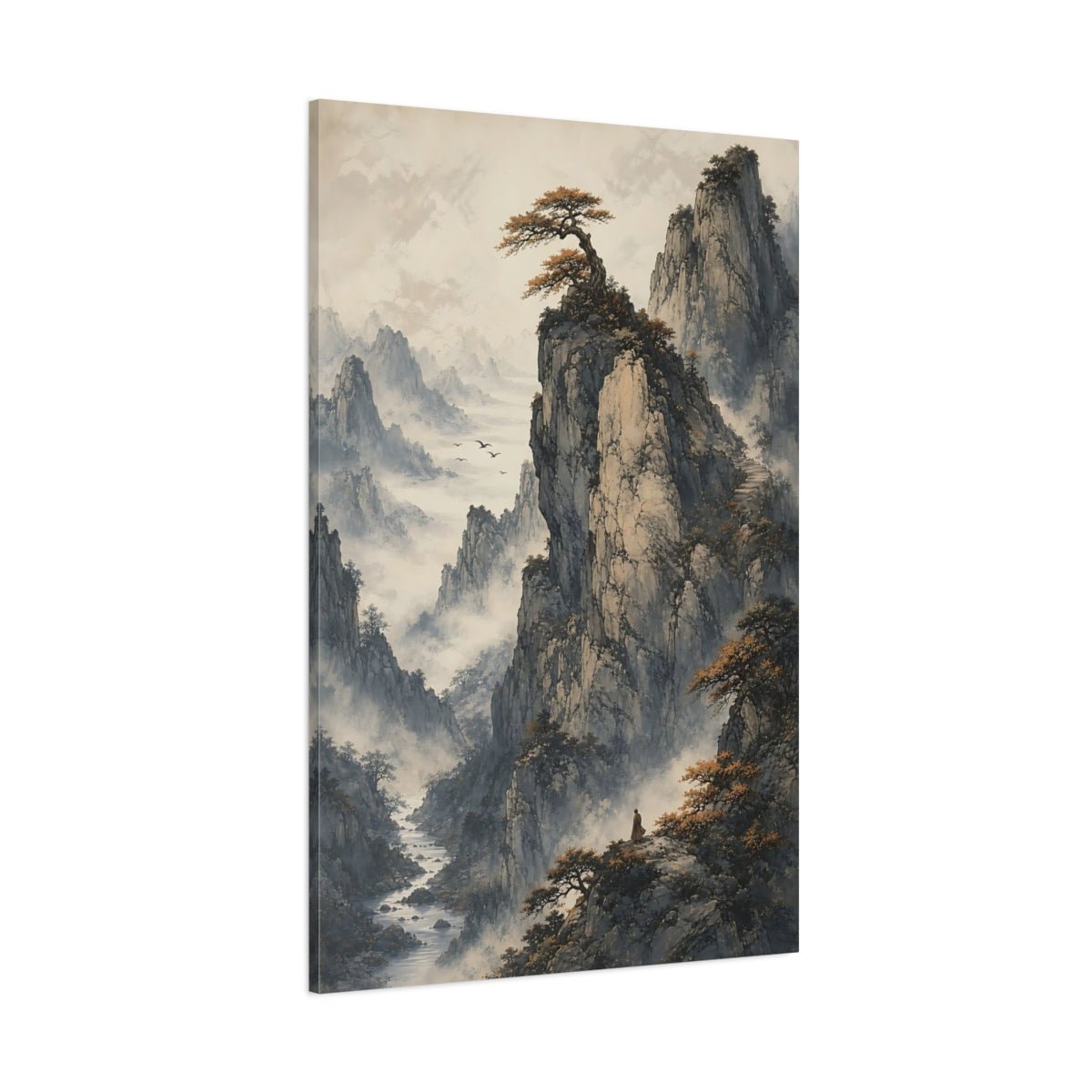 Nature Mountain Landscape Grey Orange Canvas Wall Art Print – Living Room Decor, Above Fireplace - YesArtYes