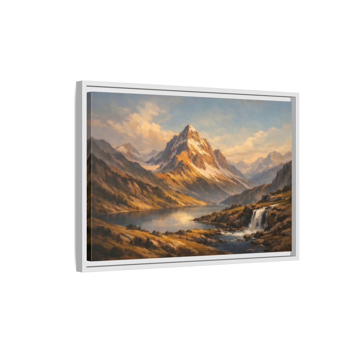 Side Mockup 1. Nature Mountain Landscape Mountain Lake Landscape shown as stretched canvas wall art