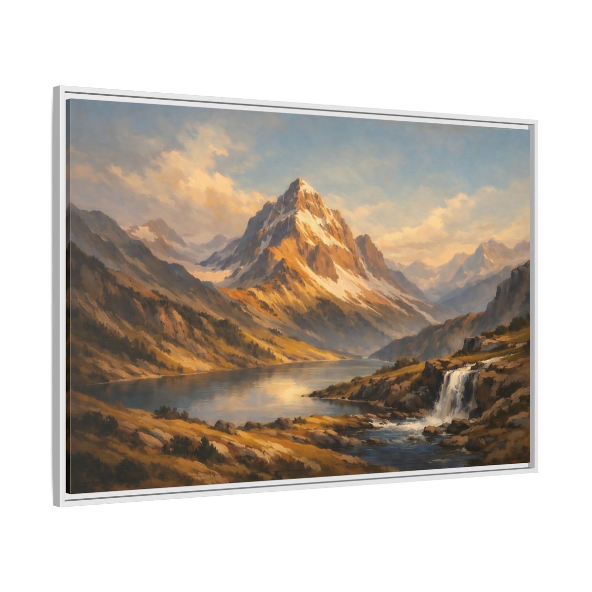 Side Mockup 7. Nature Mountain Landscape Mountain Lake Landscape shown as stretched canvas wall art
