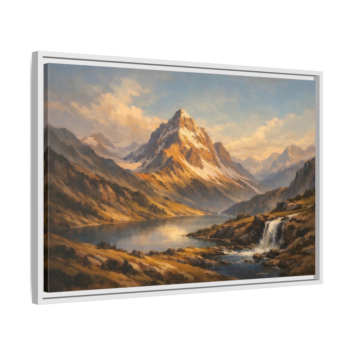 Side Mockup 10. Nature Mountain Landscape Mountain Lake Landscape shown as stretched canvas wall art