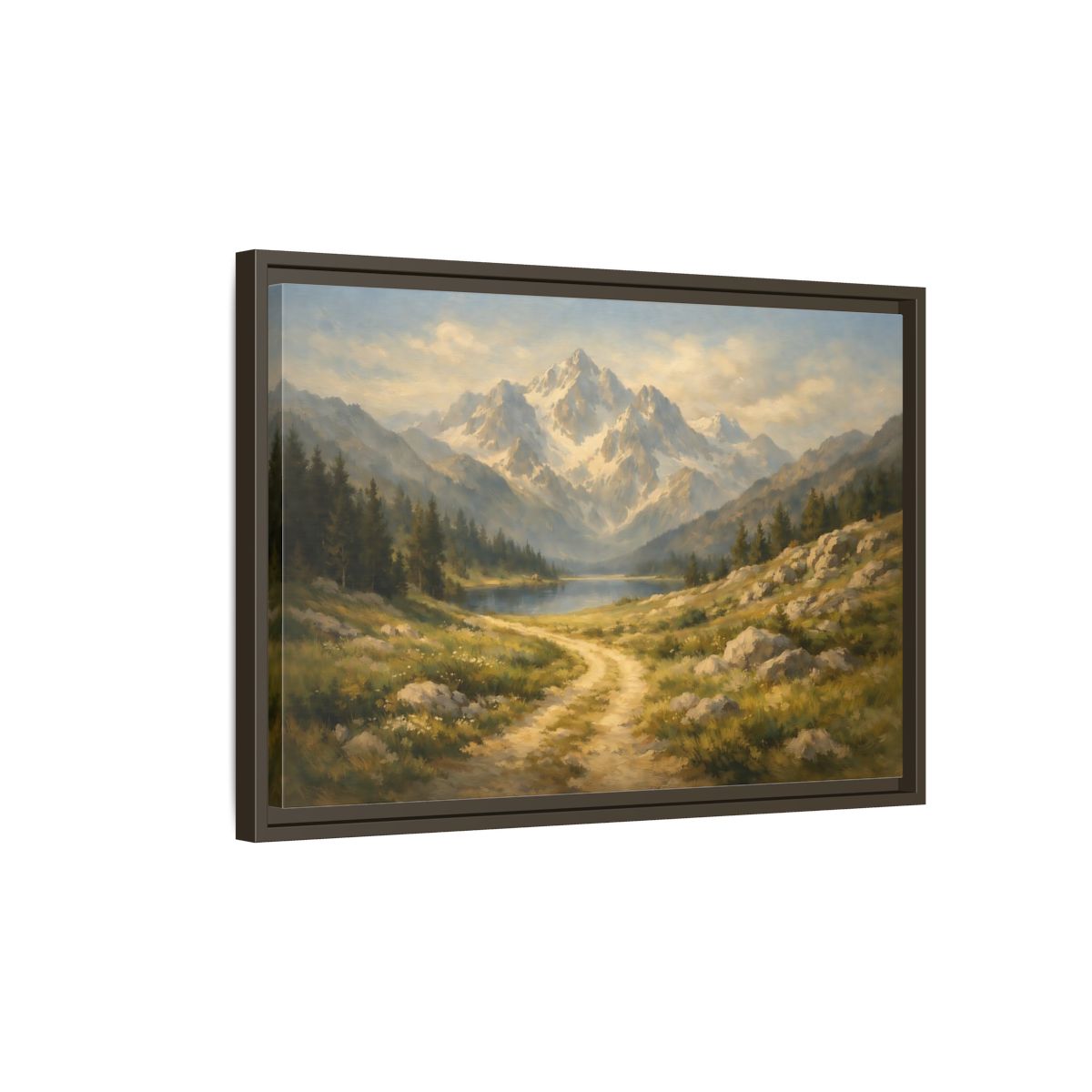 Side Mockup 2. Nature Mountain Landscape Mountain Lake Landscape shown as stretched canvas wall art