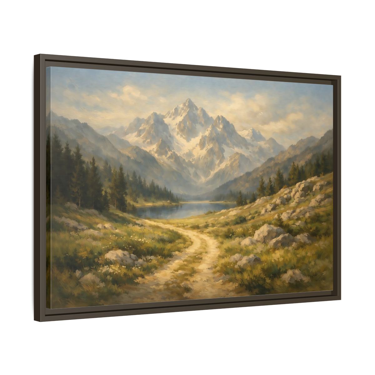 Side Mockup 11. Nature Mountain Landscape Mountain Lake Landscape shown as stretched canvas wall art