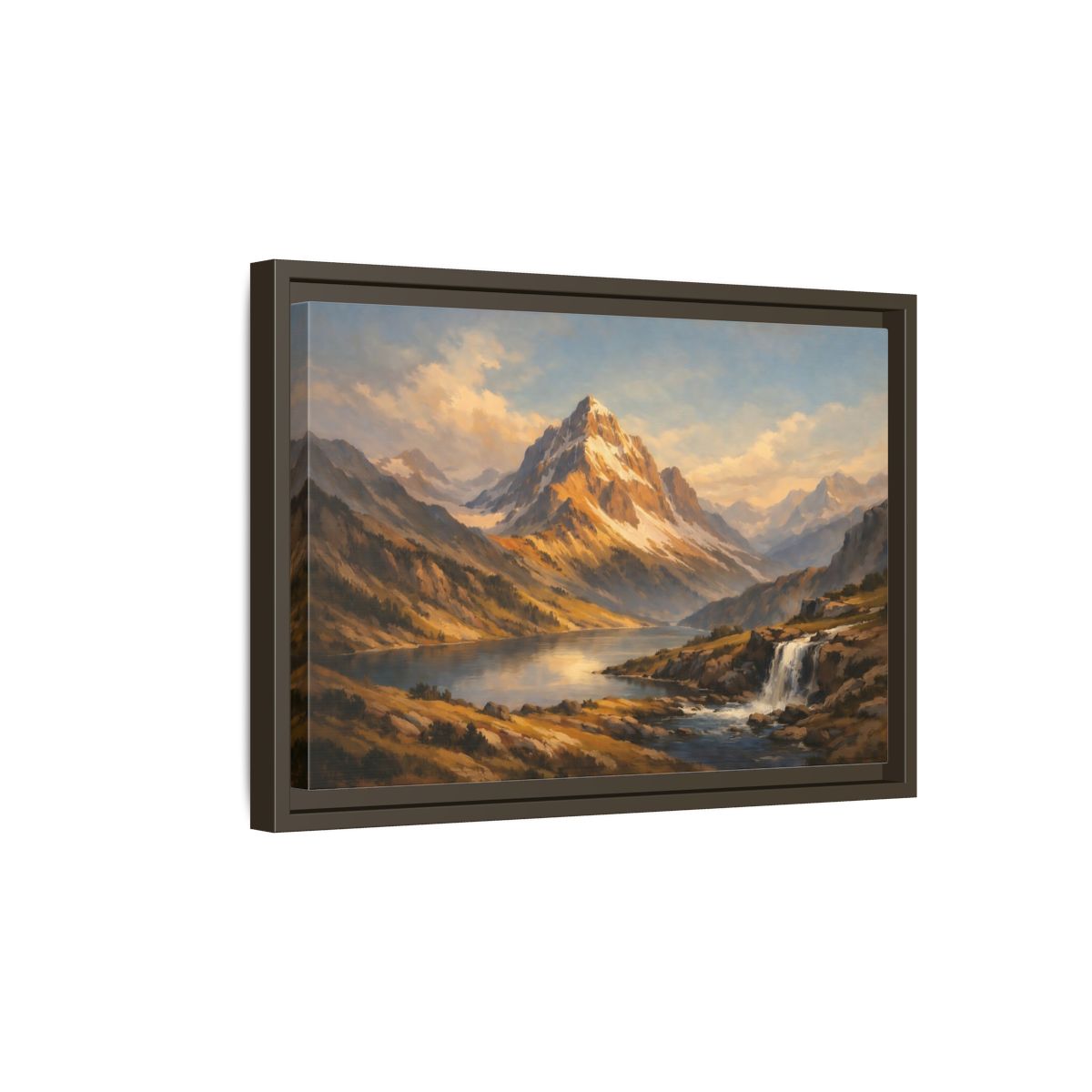 Side Mockup 5. Nature Mountain Landscape Mountain Lake Landscape shown as stretched canvas wall art