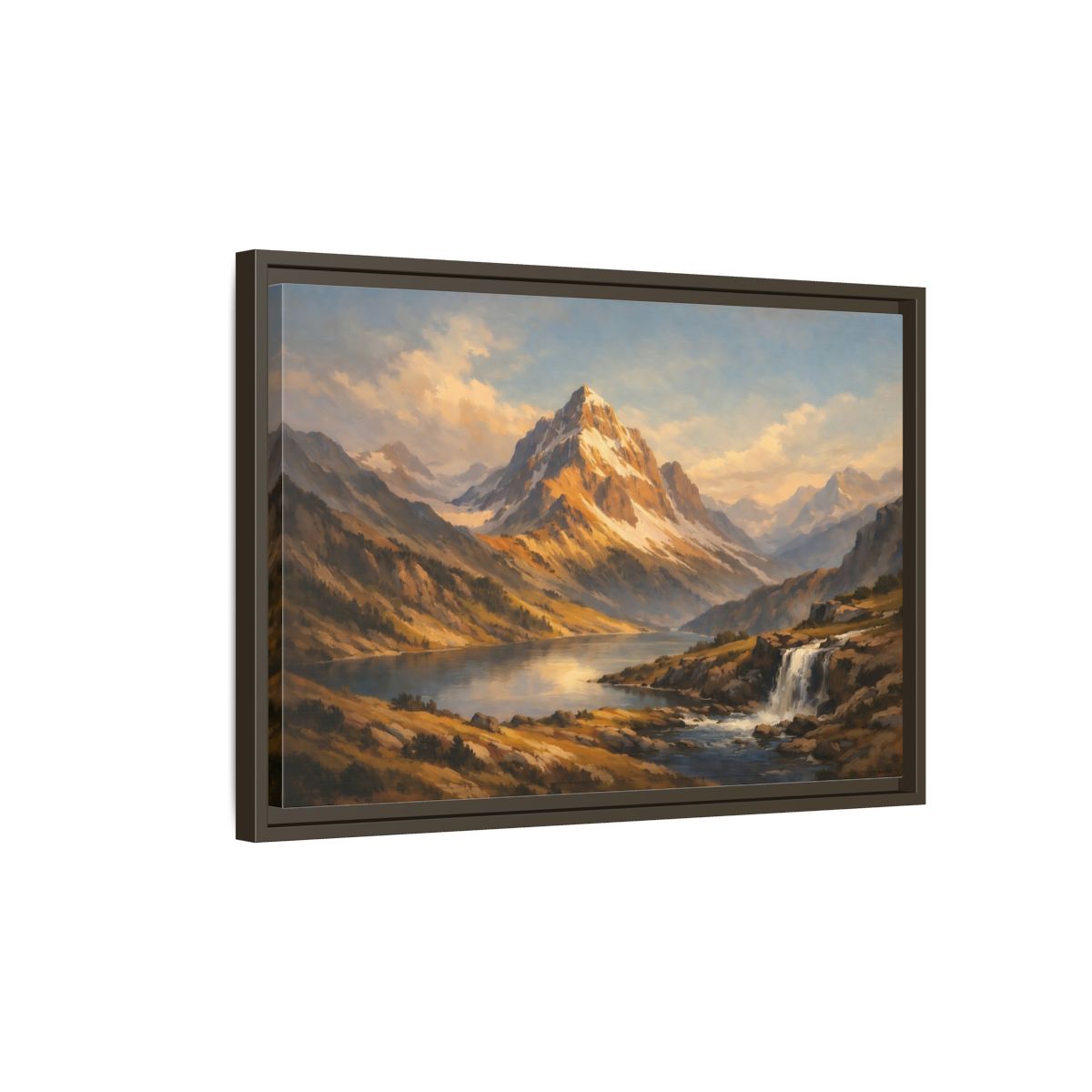 Side Mockup 2. Nature Mountain Landscape Mountain Lake Landscape shown as stretched canvas wall art