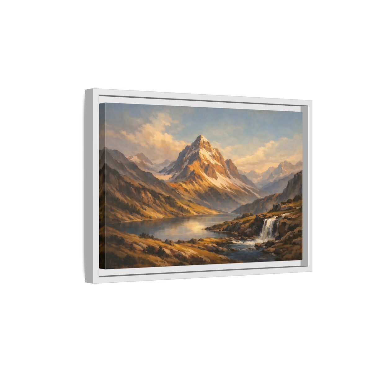 Side Mockup 4. Nature Mountain Landscape Mountain Lake Landscape shown as stretched canvas wall art
