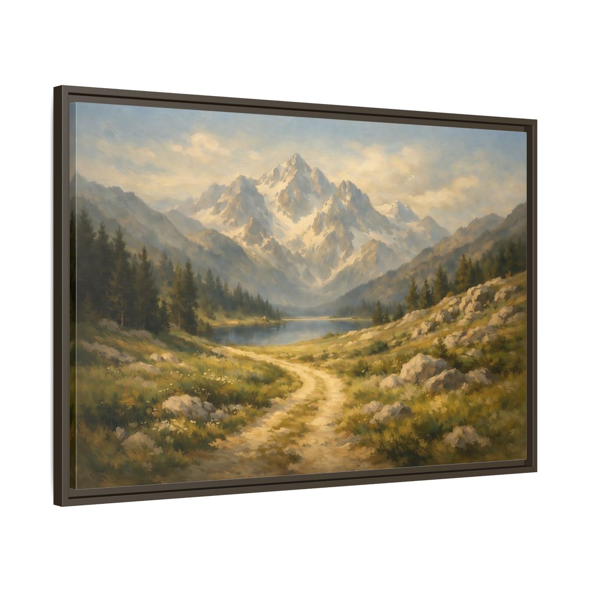 Side Mockup 9. Nature Mountain Landscape Mountain Lake Landscape shown as stretched canvas wall art