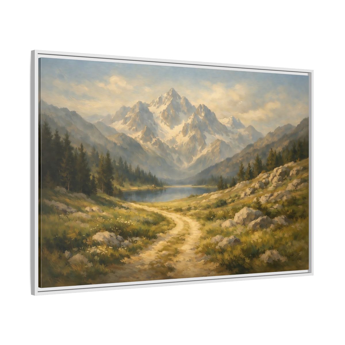 Side Mockup 7. Nature Mountain Landscape Mountain Lake Landscape shown as stretched canvas wall art