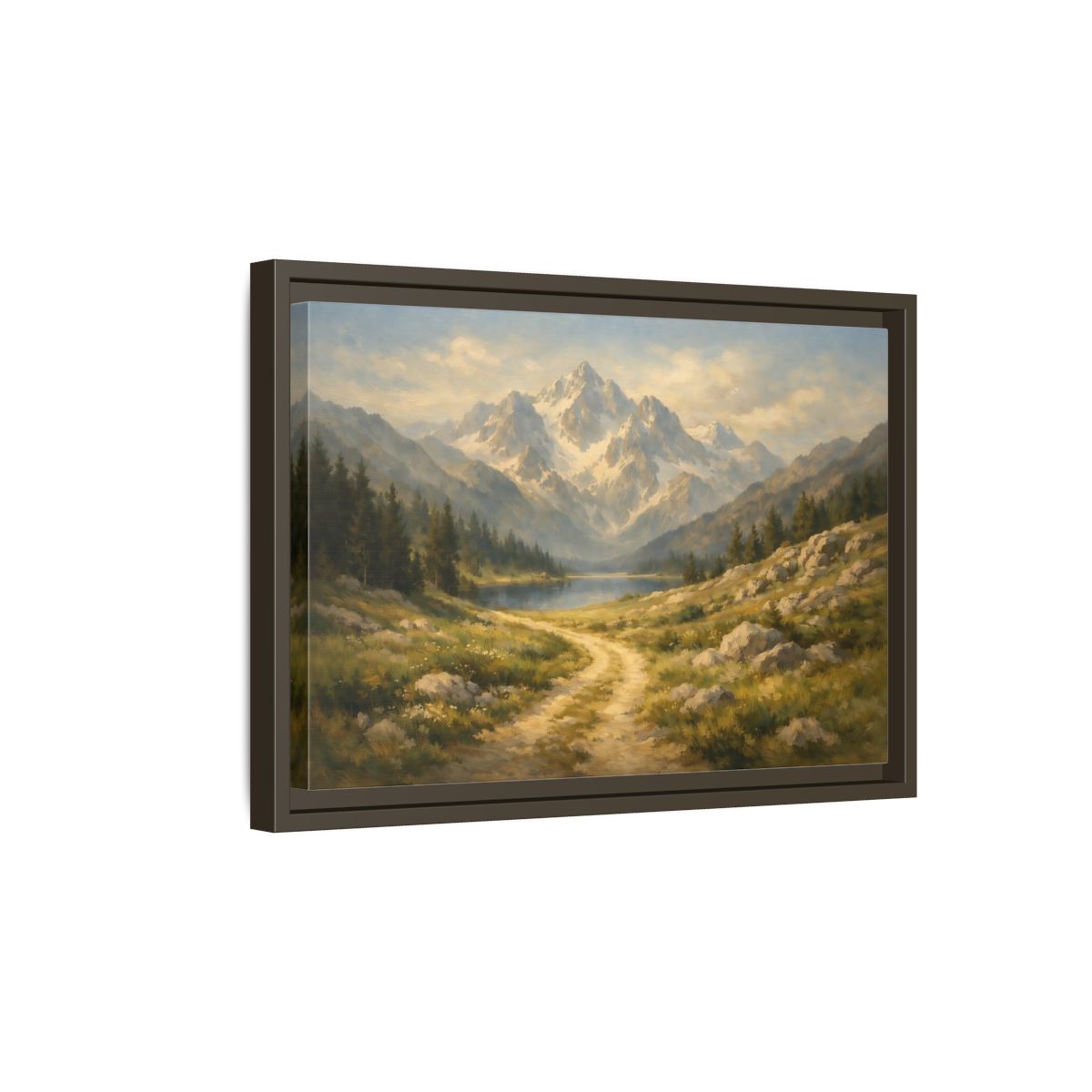 Side Mockup 5. Nature Mountain Landscape Mountain Lake Landscape shown as stretched canvas wall art