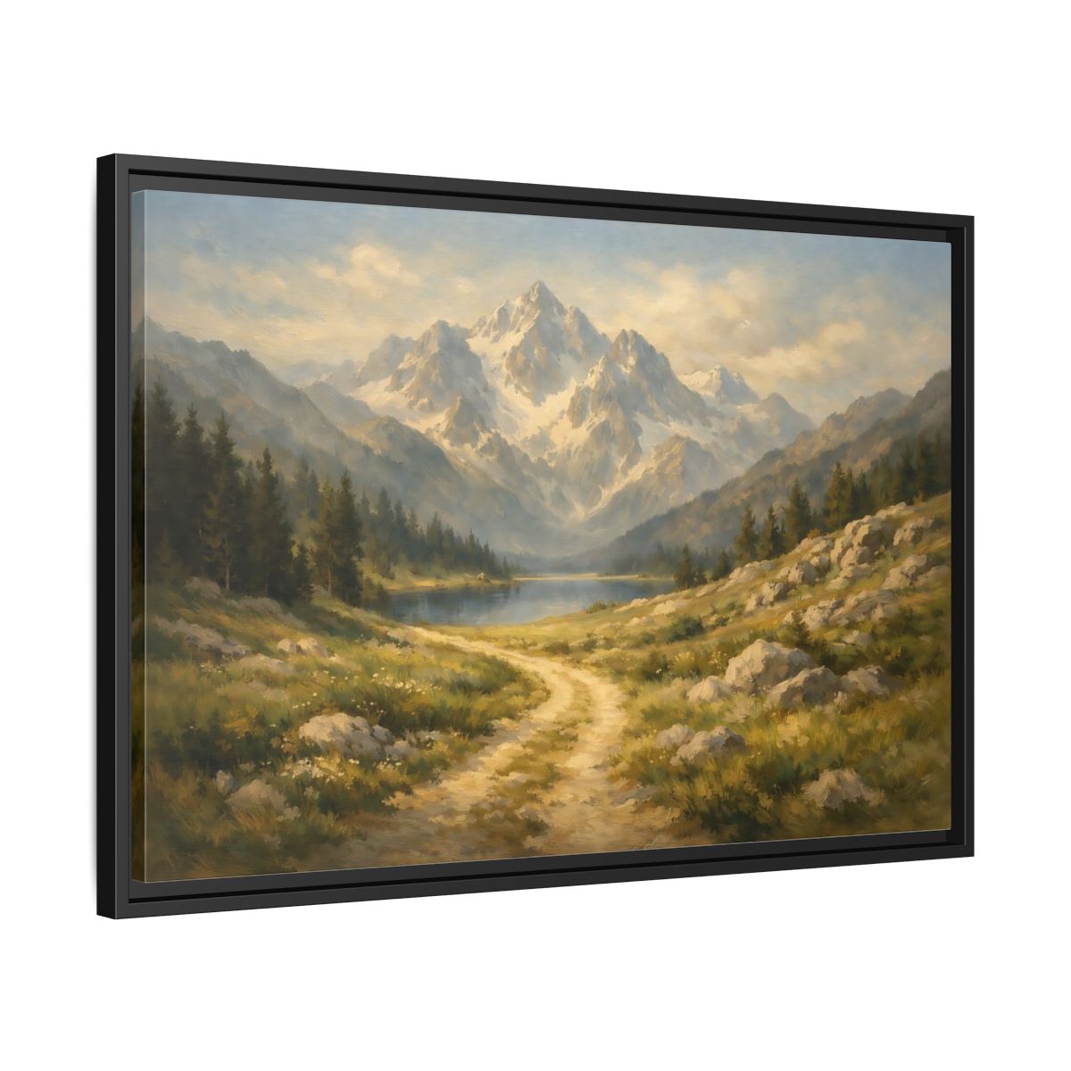 Side Mockup 14. Nature Mountain Landscape Mountain Lake Landscape shown as stretched canvas wall art
