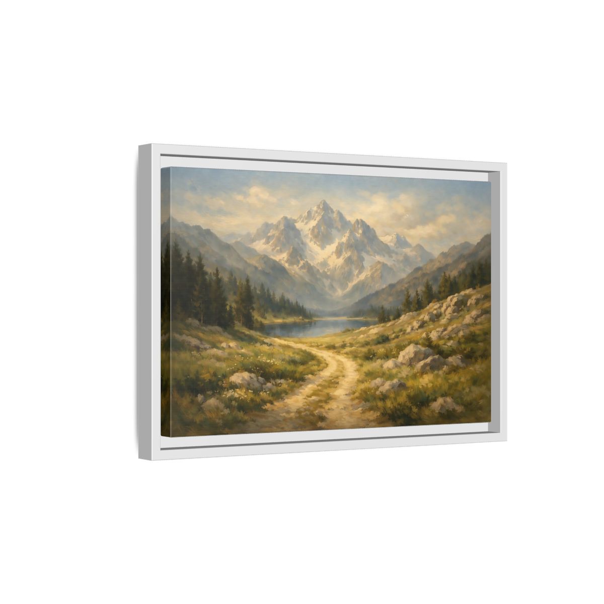 Side Mockup 4. Nature Mountain Landscape Mountain Lake Landscape shown as stretched canvas wall art