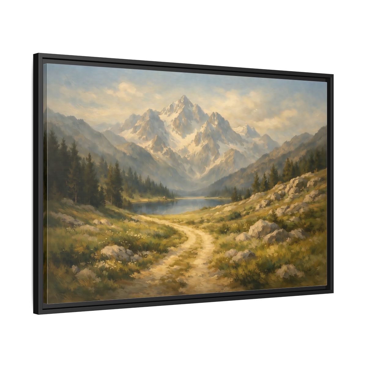 Side Mockup 13. Nature Mountain Landscape Mountain Lake Landscape shown as stretched canvas wall art
