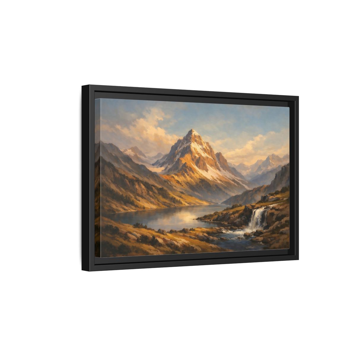 Side Mockup 6. Nature Mountain Landscape Mountain Lake Landscape shown as stretched canvas wall art