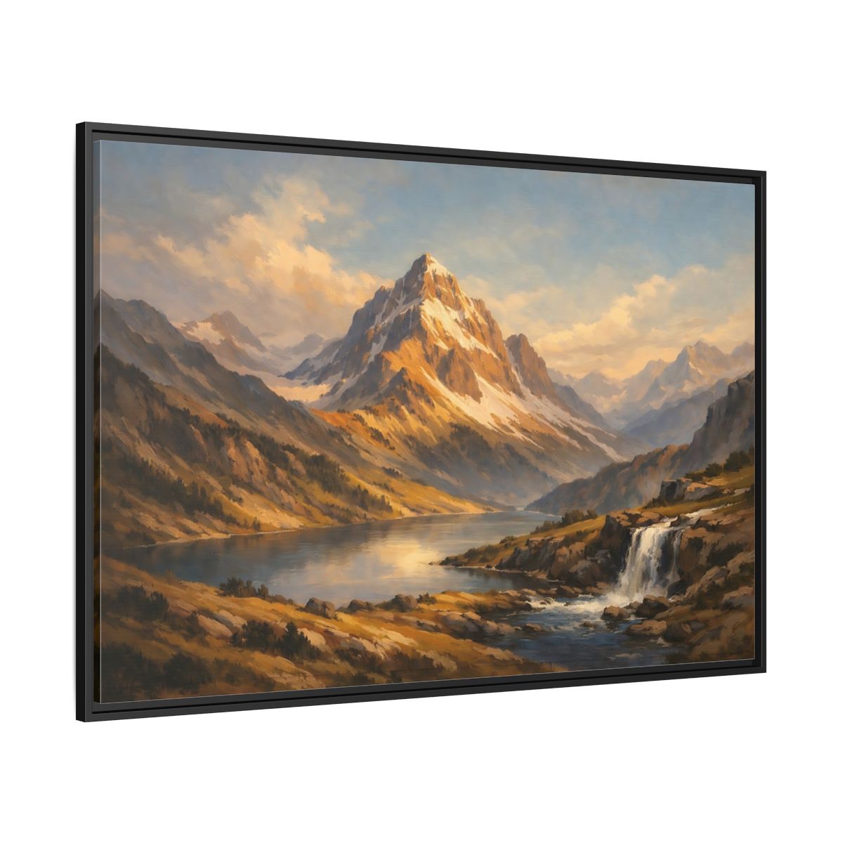 Side Mockup 12. Nature Mountain Landscape Mountain Lake Landscape shown as stretched canvas wall art