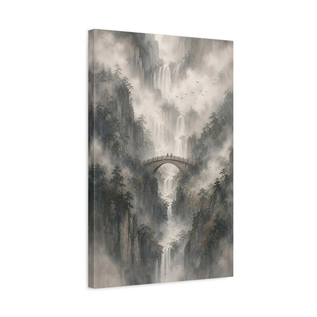 Side Mockup 3. Nature Mountain Landscape Misty Mountains shown as stretched canvas wall art