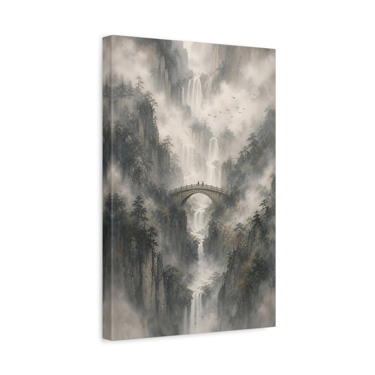 Side Mockup 4. Nature Mountain Landscape Misty Mountains shown as stretched canvas wall art