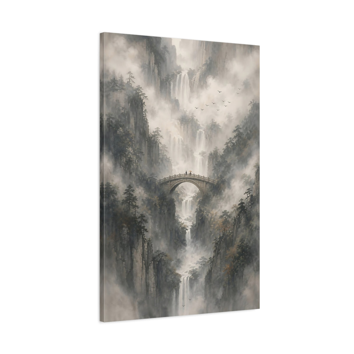 Main Mockup. Nature Mountain Landscape Misty Mountains shown as stretched canvas wall art