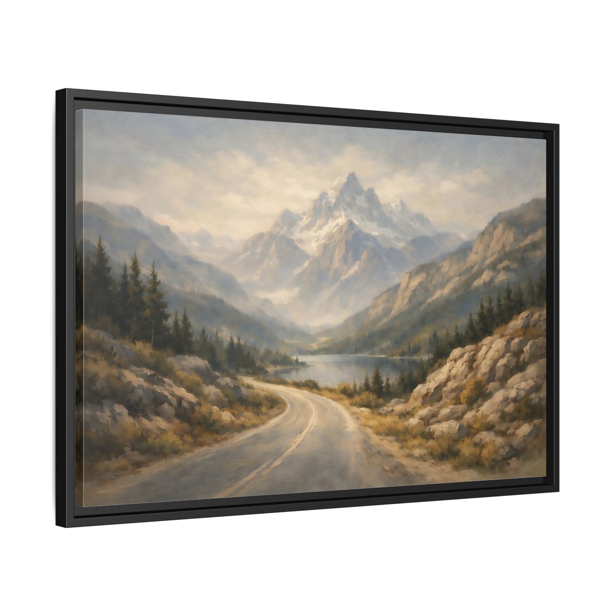 Side Mockup 14. Nature Mountain Landscape Misty Mountain Road shown as stretched canvas wall art