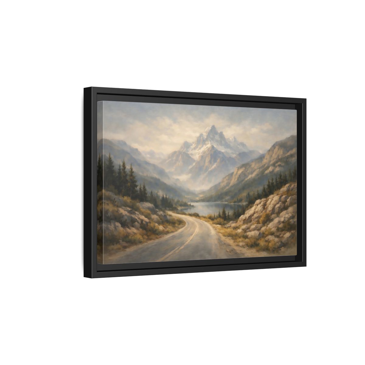 Side Mockup 6. Nature Mountain Landscape Misty Mountain Road shown as stretched canvas wall art