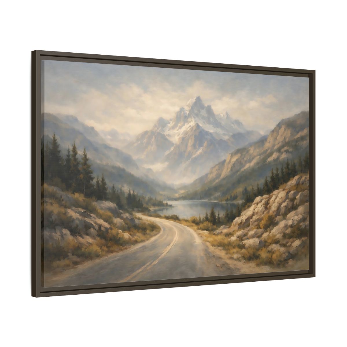 Side Mockup 9. Nature Mountain Landscape Misty Mountain Road shown as stretched canvas wall art