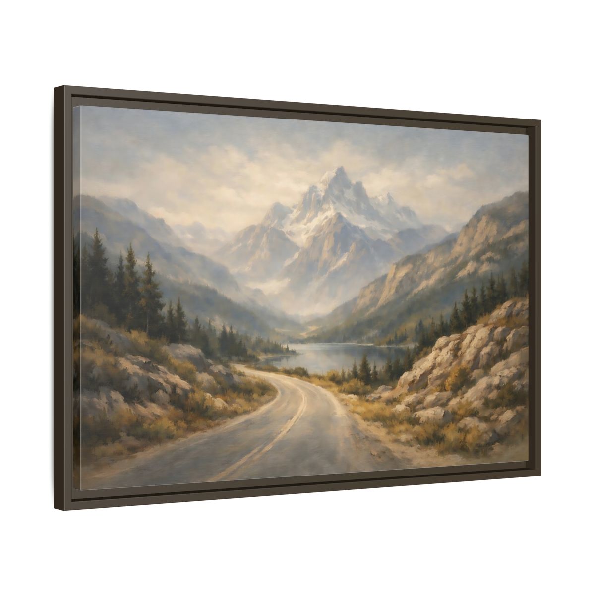Side Mockup 11. Nature Mountain Landscape Misty Mountain Road shown as stretched canvas wall art