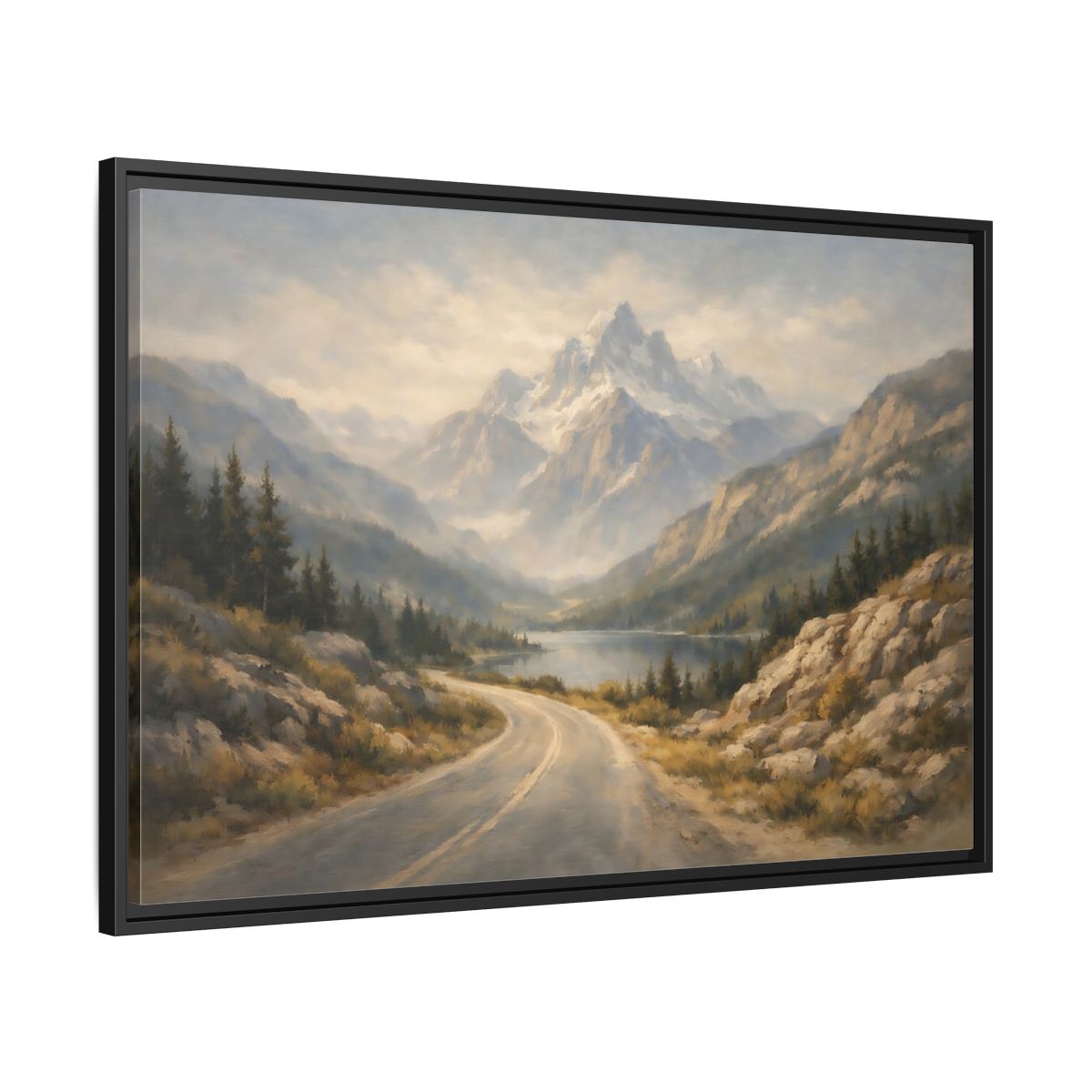 Side Mockup 13. Nature Mountain Landscape Misty Mountain Road shown as stretched canvas wall art