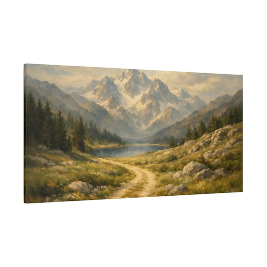 Main Mockup. Nature Mountain Landscape Mountain Lake shown as stretched canvas wall art