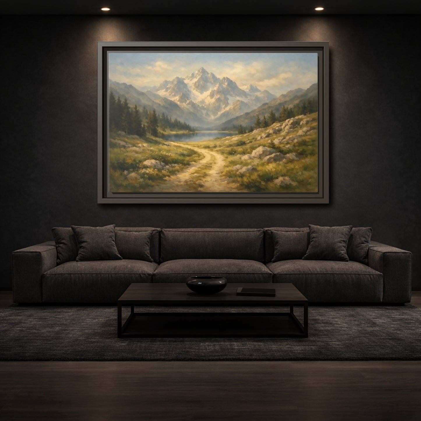 Mockup 2. Nature Mountain Landscape Mountain Lake Landscape shown as stretched canvas wall art